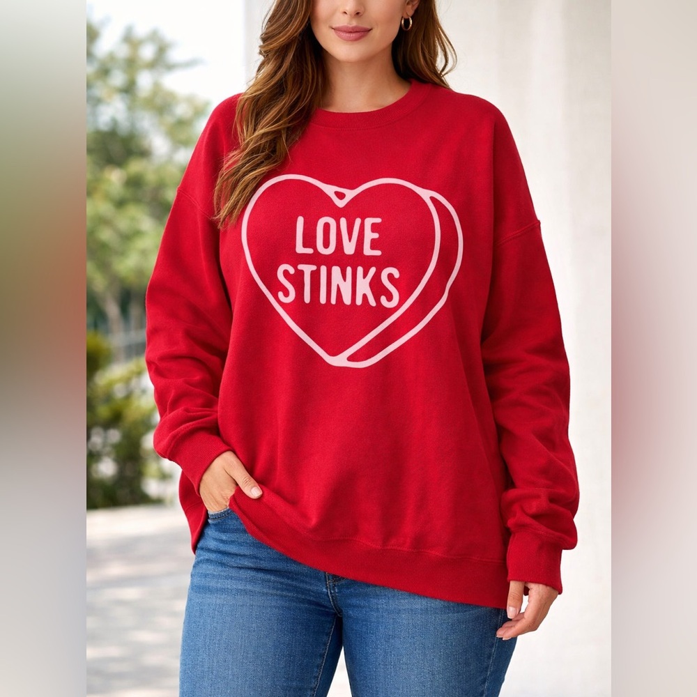 Athletic‎ Works Love Stinks Graphic Sweatshirt Red Crewneck Pullover Women's